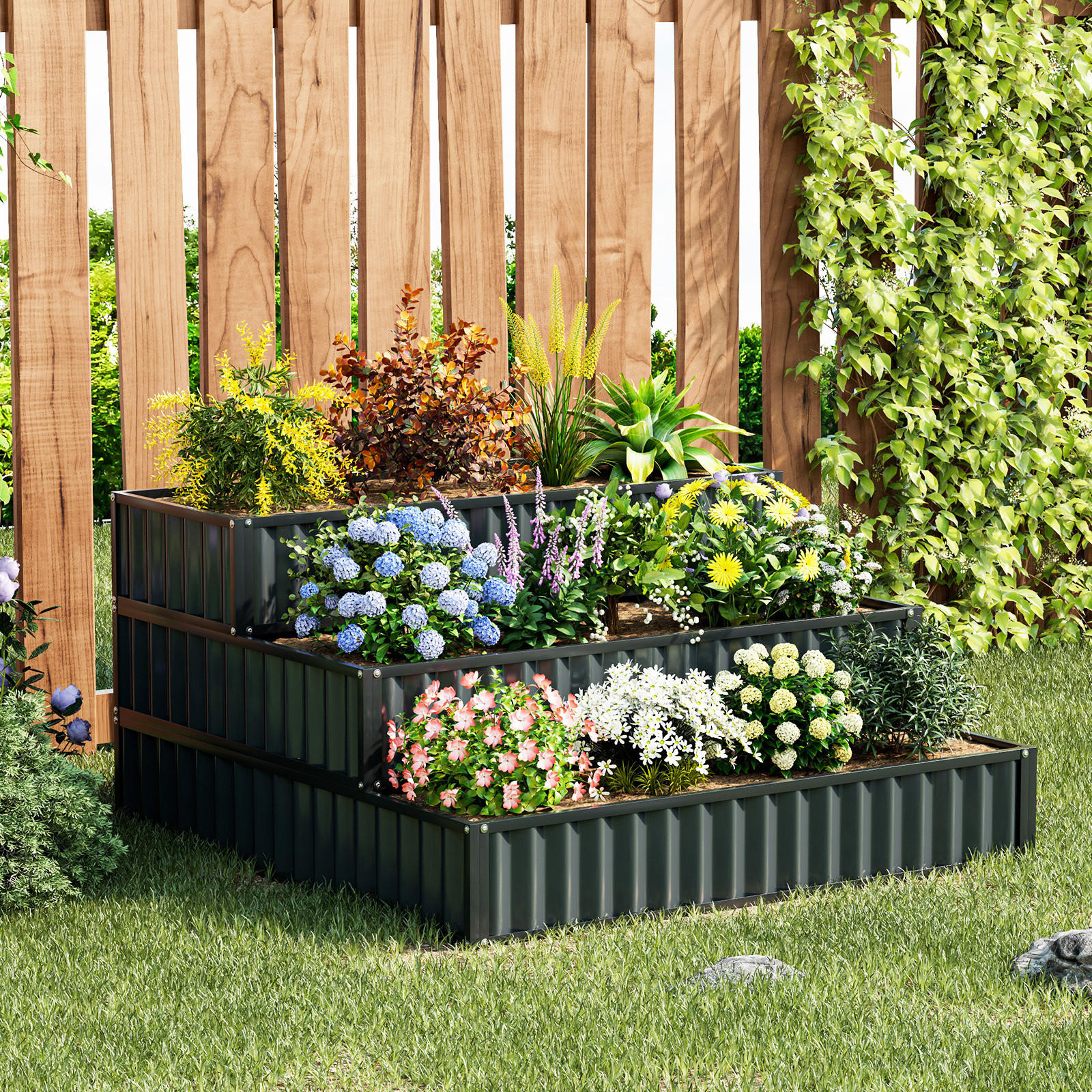 HOCHBEET Schwarz - Schwarz, Metall (118/61/118cm) - COSTWAY