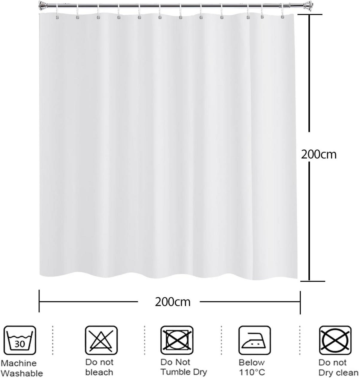 DUSCHVORHANG Weiß wasserdicht schimmelresistent mit Schlaufe Aufhängung Breite x Höhe 200 cm - Weiß, Kunststoff (200/200cm) - MCBOSON
