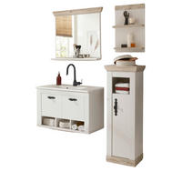 BADKOMBINATION Pinie weiß, Oslo Pinie, Landhaus Badmöbel Set 5-tlg. hängend MIT Waschbecken 143 x 200 cm - Anthrazit/Weiß, Holzwerkstoff/Metall (143/200/46cm) - Furn.Design