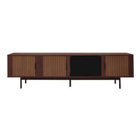 TV-ELEMENT200X35X53CM WalnussBraun Lowboard mit LEDLichtleiste und Glastür - Schwarz, Holz (42.19/24.61/62cm) - Raelunyi