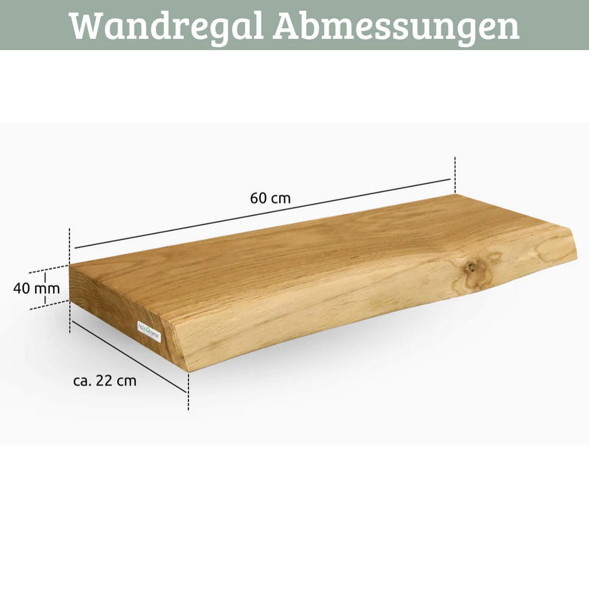 WANDREGAL Holz schwebend KYLO Eichenholz Massiv mit Baumkante 60x22x4 cm - Braun, Holz (60/4/22.2cm) - DELUKE