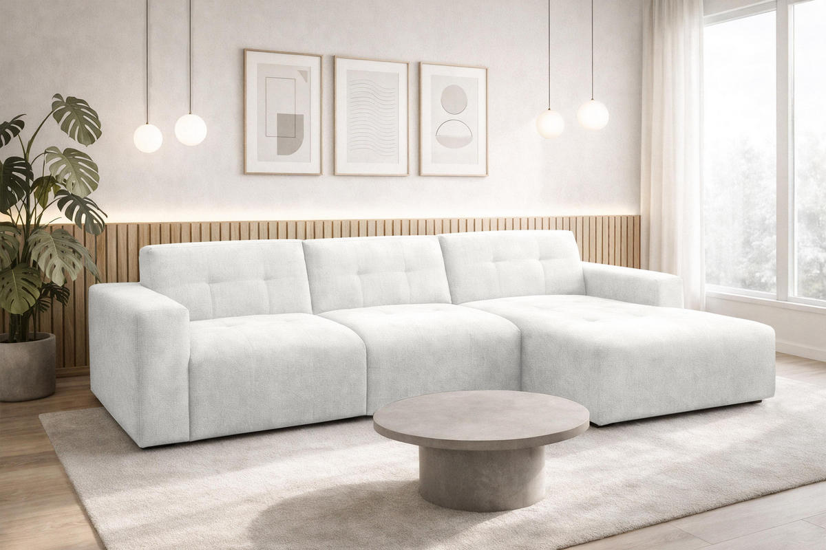 ECKSOFA L Form Corlu Weiß 310/165/78 cm – stilvolle kleine Eckcouch Rechts - Schwarz/Weiß, Kunststoff/Textil (165/310cm) - AX Living