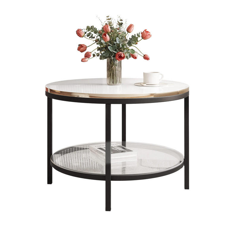 COUCHTISCH CANDY 60/42 cm runden, Schwarz / Weiß Hochglanz / Gold - Weiß Hochglanz/Schwarz, Metall (60/60/42cm) - Idohome