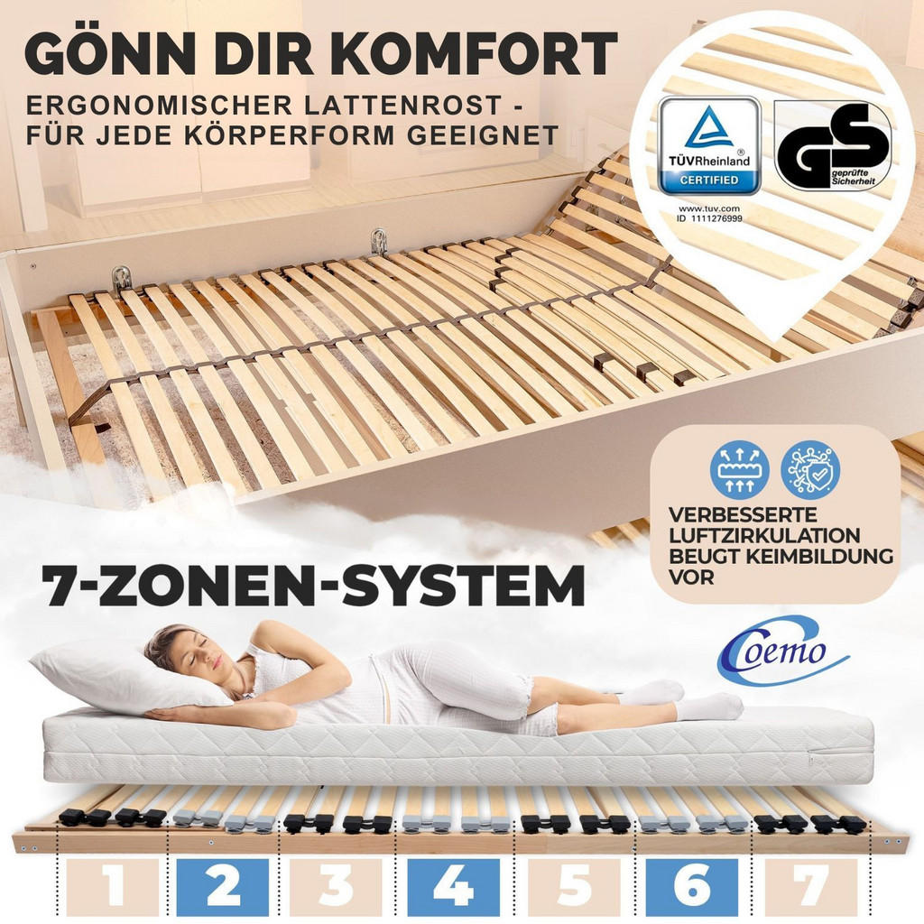 Thumbnail - Coemo Lattenrost, Natur, Holz, 140x220 cm, CE, Made in EU, verstellbar, Schlafzimmer, Lattenroste