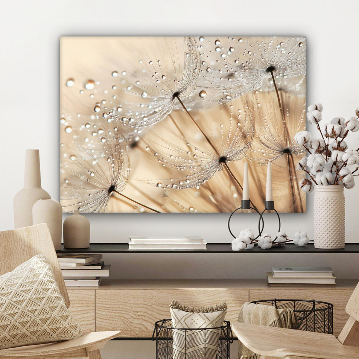 OBRAZ NA PLÁTNĚ Pampeliška - Abstraktní - Příroda - Béžová 80x60 cm - hnědá, textil (80/60cm) - MuchoWow