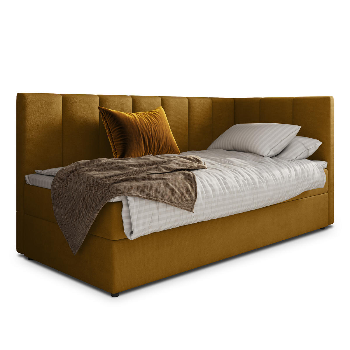 POSTEL BOXSPRING BEVE 80x200 cm, s matrací a úložným prostorem, žlutá - žlutá, kompozitní dřevo/textil (80/200cm) - MASSENO