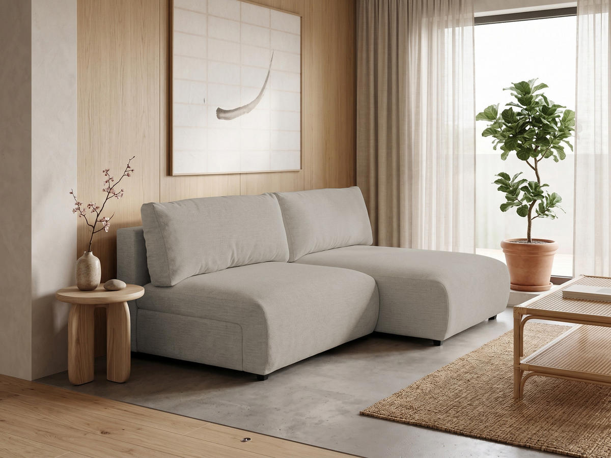 ECKSOFA Sora mit Schlaffunktion, Bettkasten und extra tiefer Komfortzone aus hochwertigem Taupe Strukturstoff - Taupe/Schwarz, Holz/Kunststoff (200/140cm) - S-Style