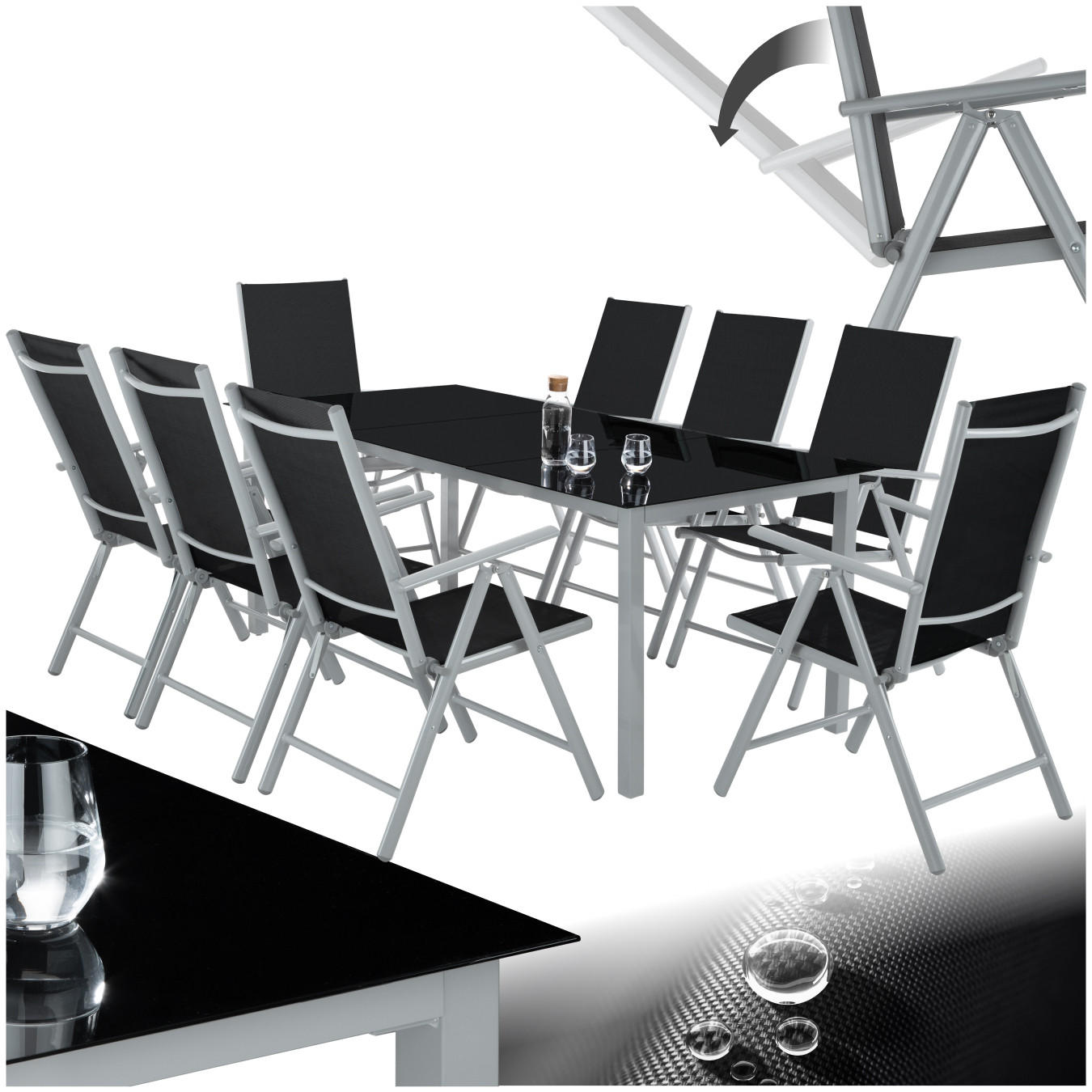 SITZGRUPPE Pompeii,Tisch mit Sicherheitsglasplatten und Ausgleichsschrauben,silber - Silberfarben, Naturmaterialien/Kunststoff - tectake