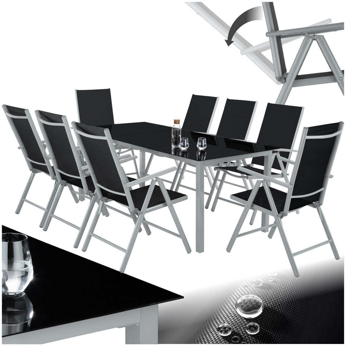 SITZGRUPPE Pompeii,Tisch mit Sicherheitsglasplatten und Ausgleichsschrauben,silber - Silberfarben, Naturmaterialien/Kunststoff - tectake