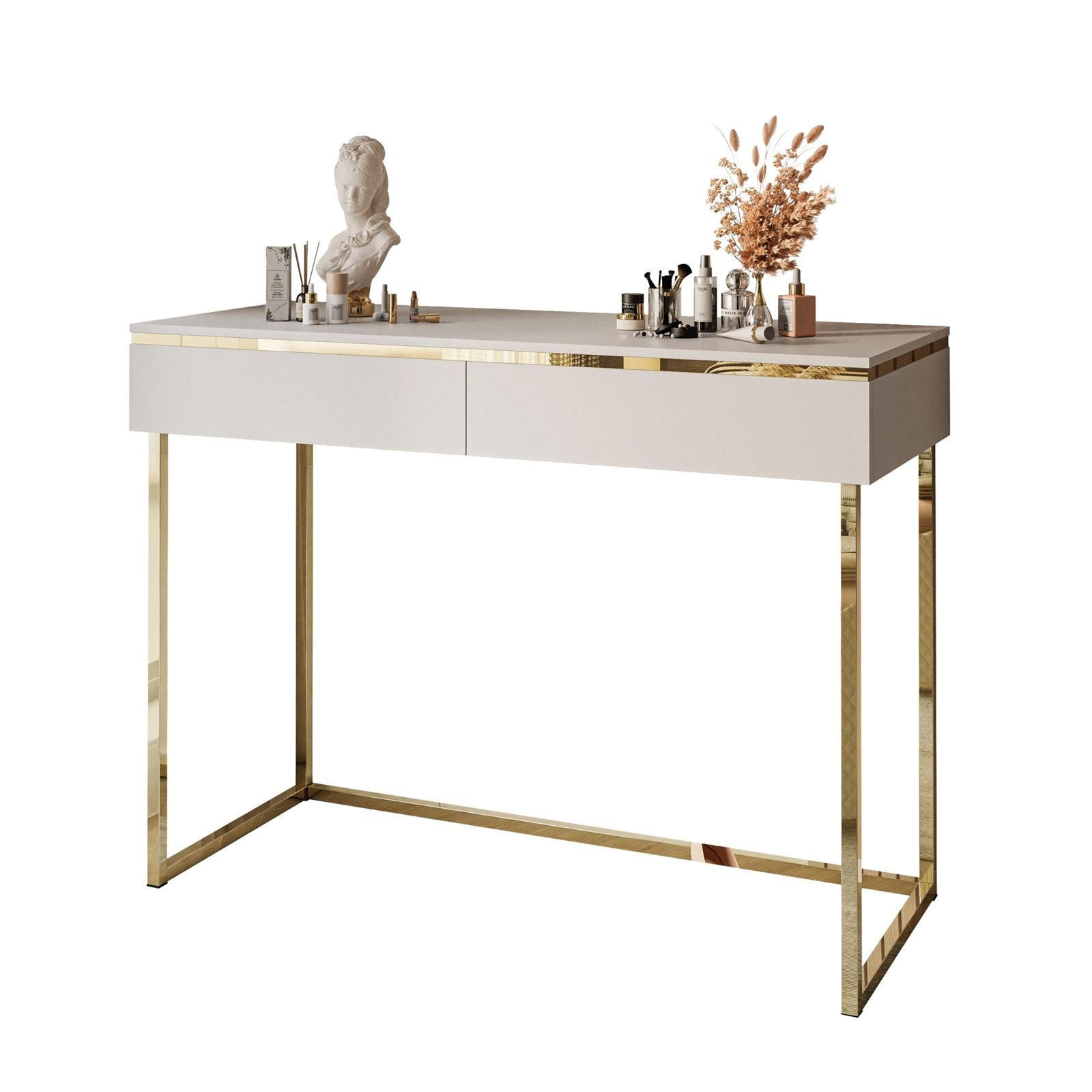 SCHMINKTISCH AURORA GOLD KASCHMIR Schminktisch auf einem goldenen Gestell ohne Spiegel - Kaschmir, Holzwerkstoff (44/102/79cm) - Lookway