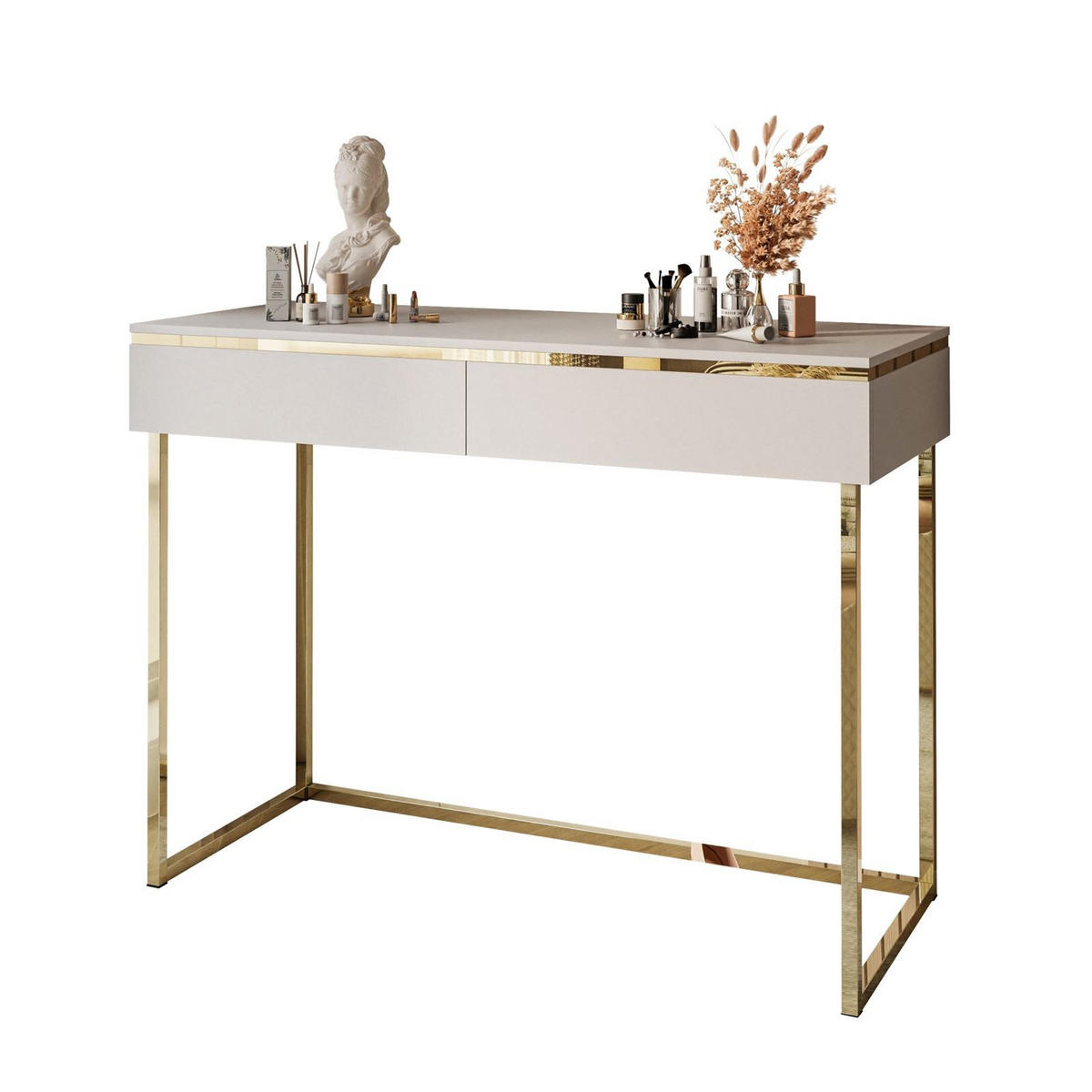 SCHMINKTISCH AURORA GOLD KASCHMIR Schminktisch auf einem goldenen Gestell ohne Spiegel - Kaschmir, Holzwerkstoff (44/102/79cm) - Lookway