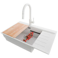 GRANITSPÜLE Sydney, 2-er set Weiß 78/50 cm 1 Becken + Küchenarmatur 40/20 cm + Ablauf-Set + Küchenzubehörset ab 60er Unterschrank - Chromfarben/Beige, Kunststoff (78/20/50cm) - Primagran