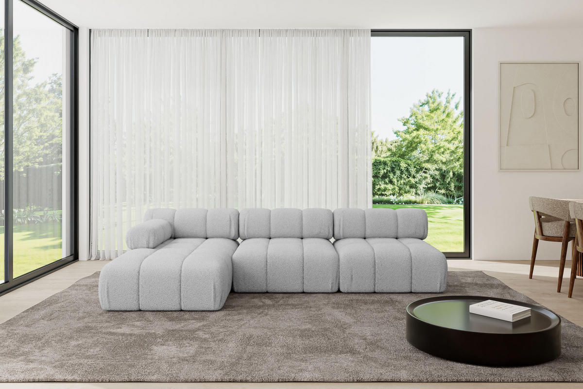 ECKSOFA modulares Sofa Razon-L2 - 285x160x70 cm Hellgrau Bouclé - Hellgrau, Holzwerkstoff/Textil (285/160cm) - ALTDECOR