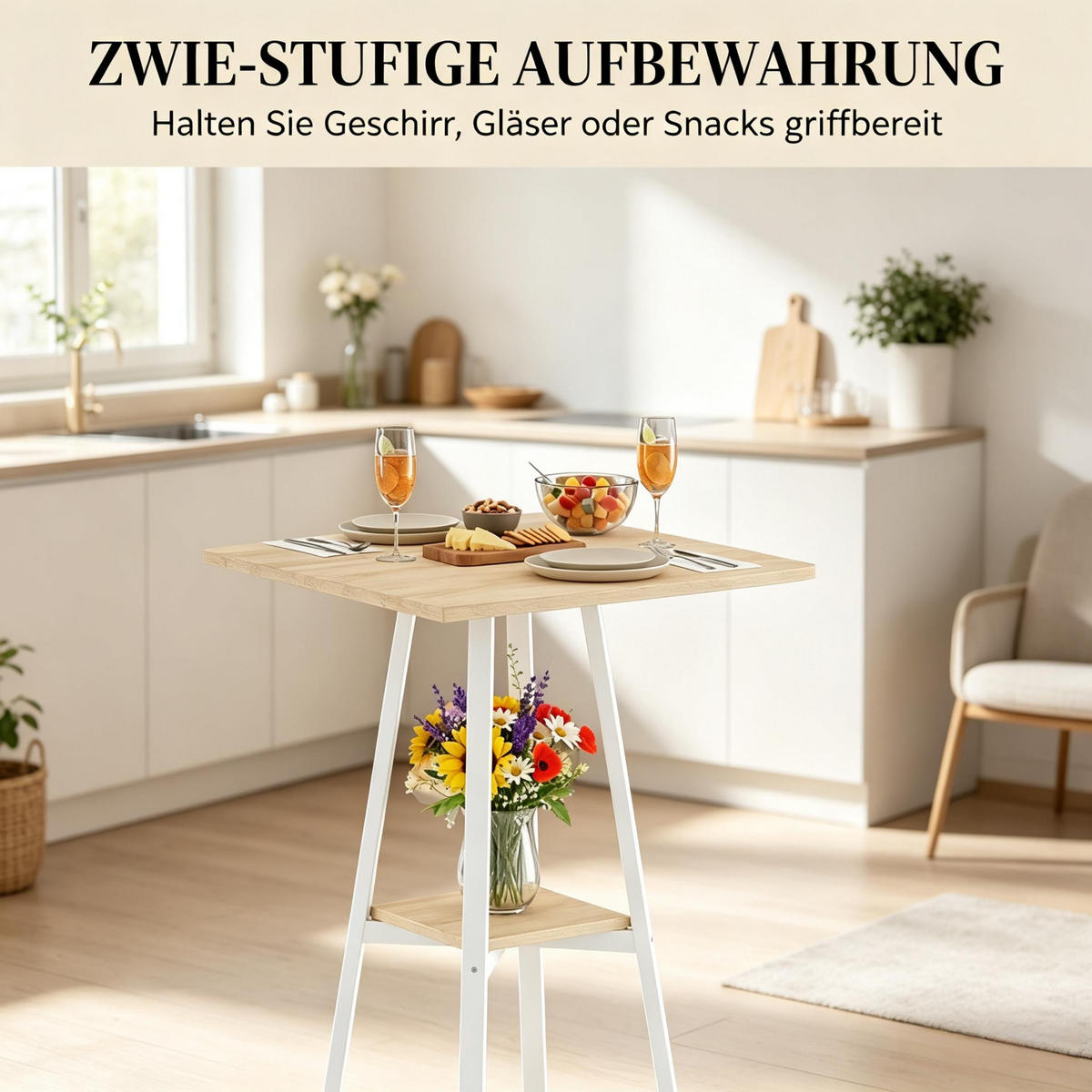 BARTISCH 55/55/95 cm mit Ablagefach DE-39953 Natur+Weiß - Eichefarben, Holzwerkstoff (55/55/95cm) - ComfortXL