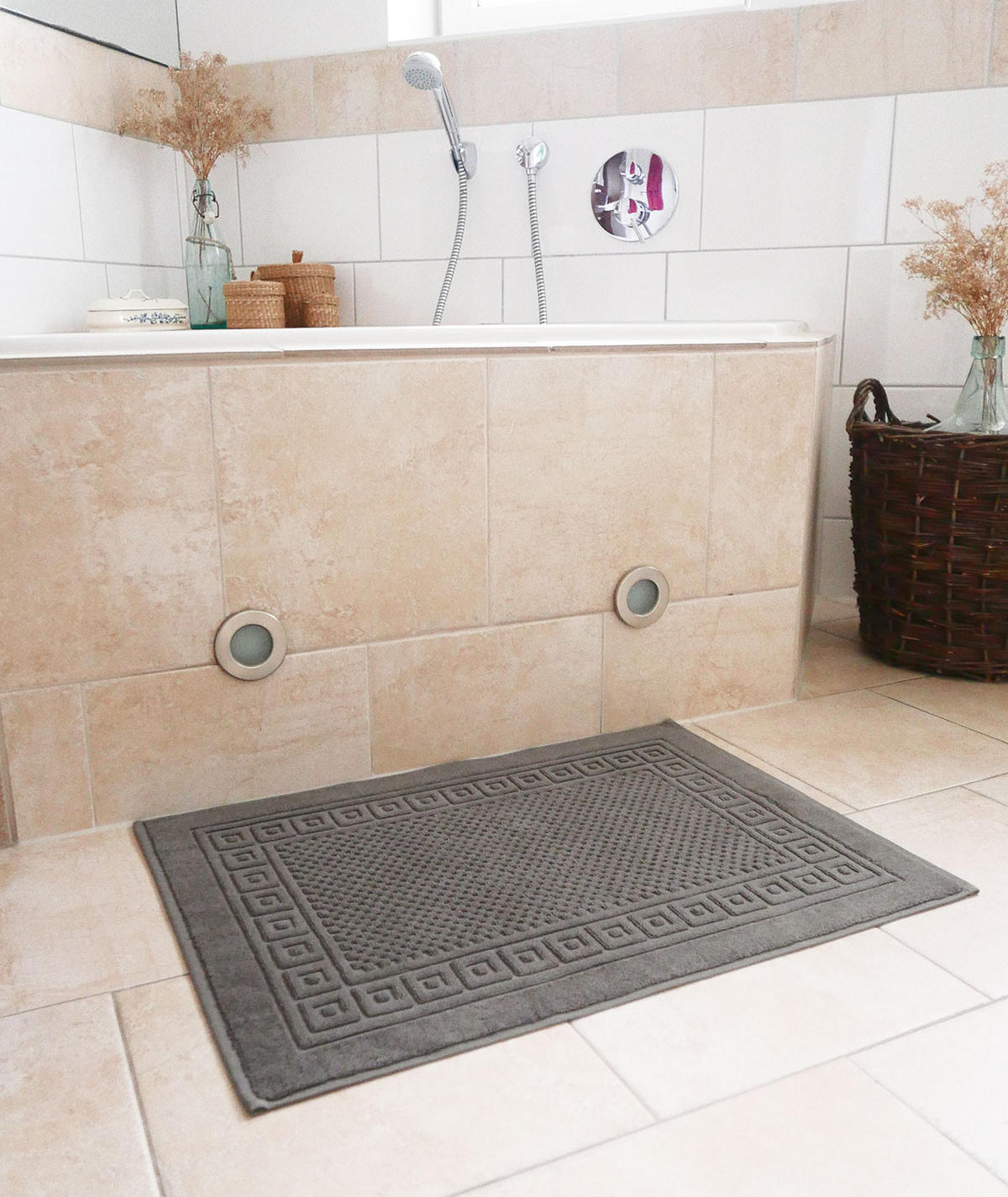 BADEMATTE, 2er-Set, 50x70 cm, 100% Baumwolle, Grau - Anthrazit, Textil (50/70cm) - Zollner