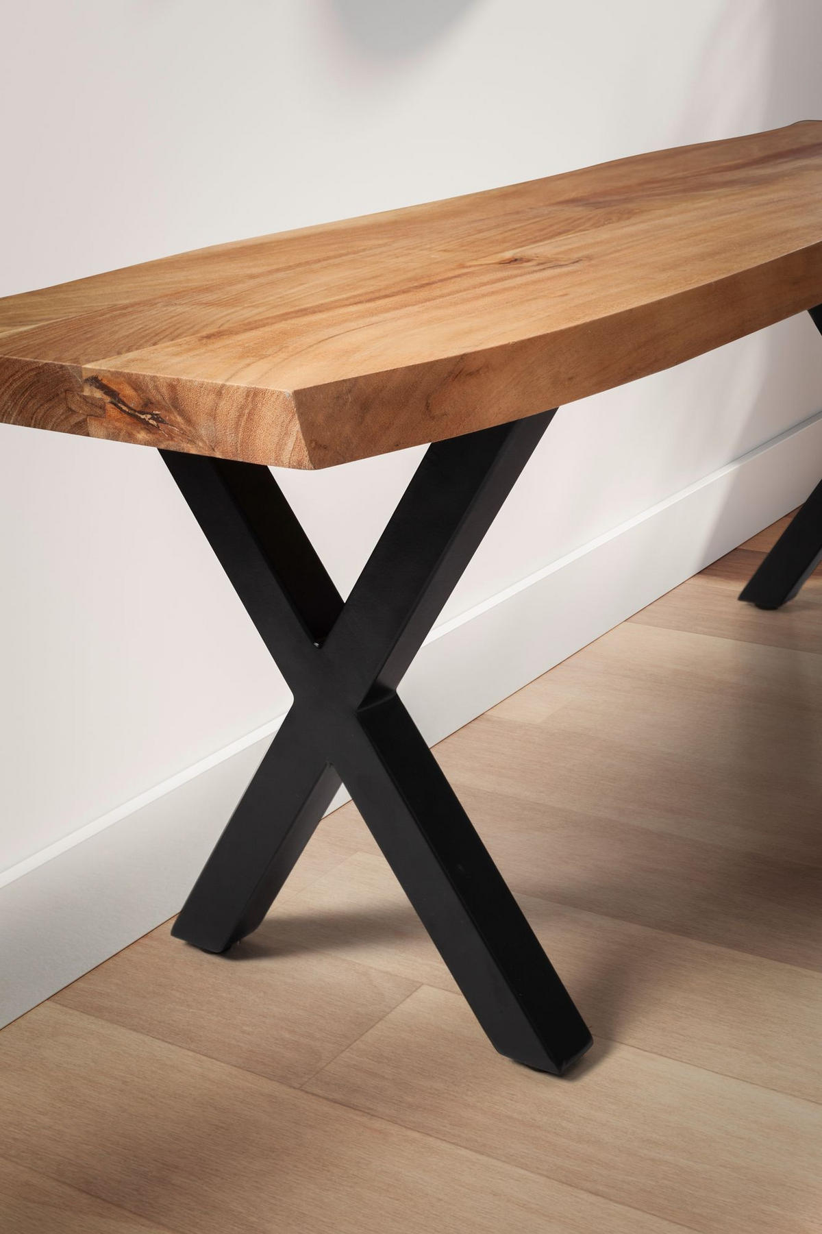 SITZBANK – Akazie/Massivholz/Metall, 120x40x45,5 cm, Baumkante, ohne Lehne - Schwarz/Braun, Holz/Metall (120/46/40cm) - KADIMA DESIGN