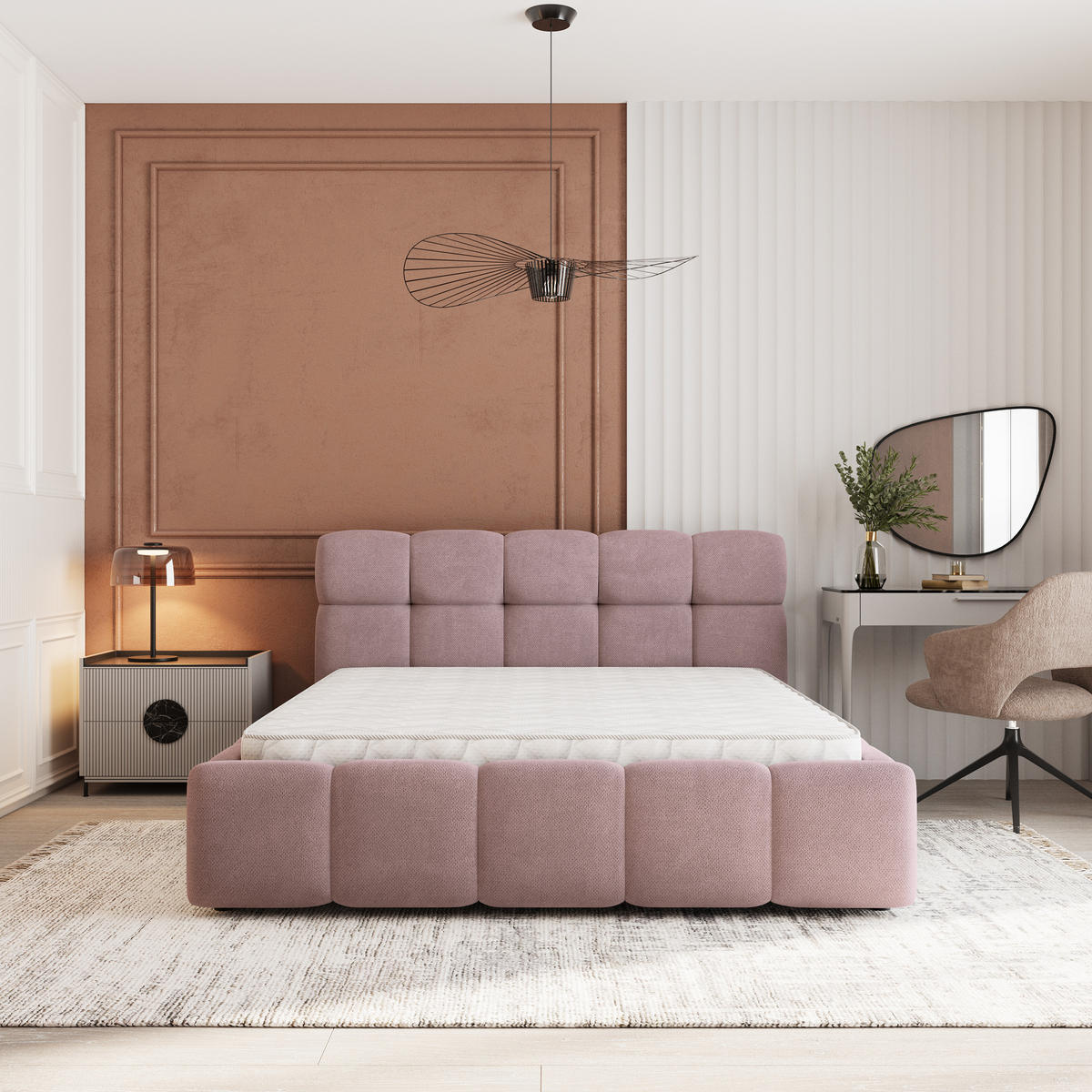 POLSTERBETT FARU SR 180x200 cm mit Bettkästen - Rosa - Rosa, Holz (180/200cm) - MASSENO