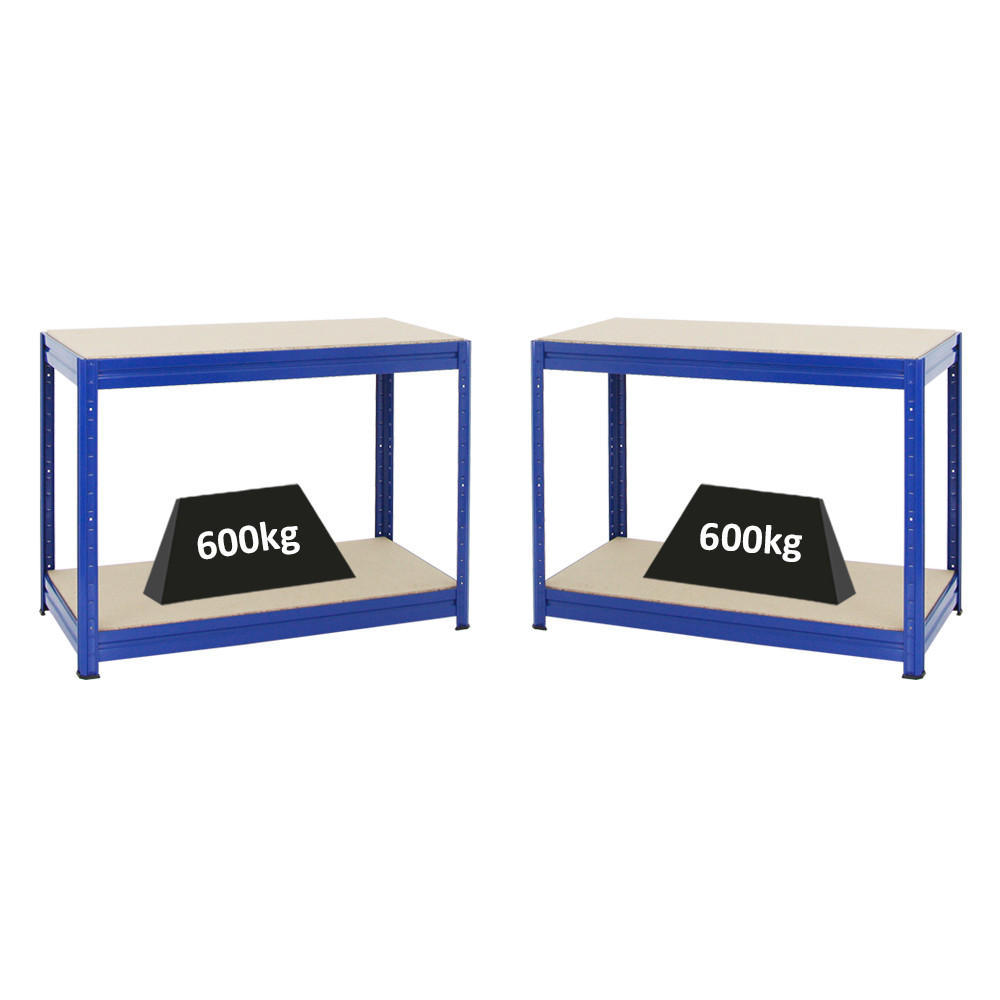 WERKBANK Dino 2er-Set mit 2x höhenverstellbar 90x120x60 cm Traglast 600 kg Blau - Blau, Metall (240/90/60cm) - PROREGAL