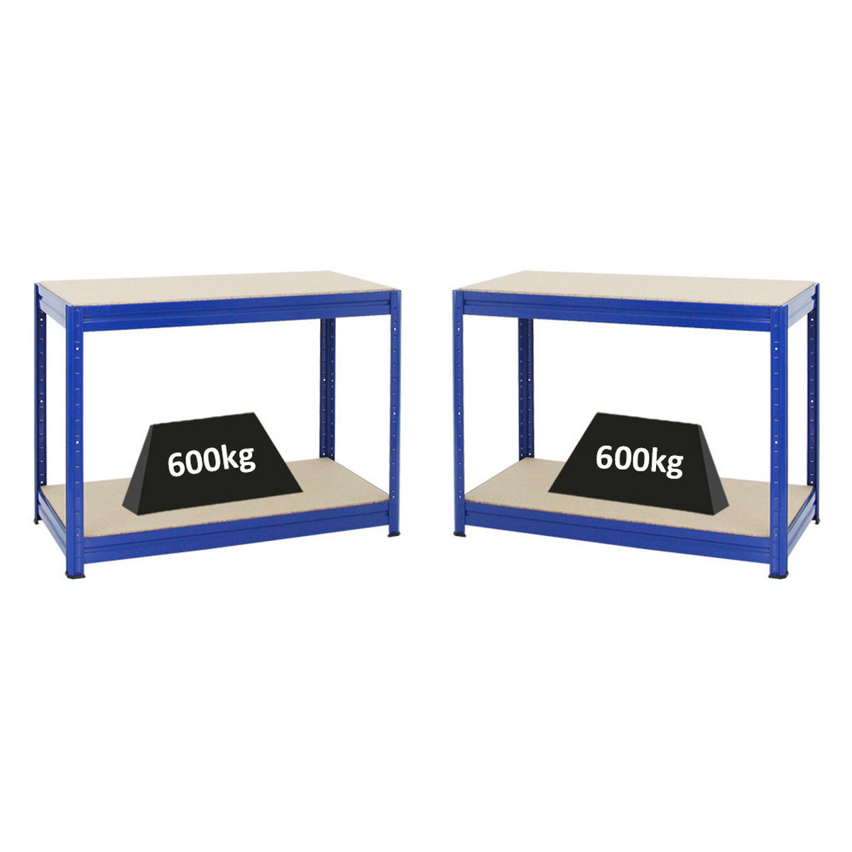 WERKBANK Dino 2er-Set mit 2x höhenverstellbar 90x120x60 cm Traglast 600 kg Blau - Blau, Metall (240/90/60cm) - PROREGAL