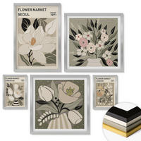 WANDBILDER 5er Set - 50x50 cm & 20x30 cm & 40x60 cm Silberner Rahmen - Retro-Blumen aus Städten rund um die Welt - Silberfarben, Kunststoff (40/60cm) - ArtPrintCave