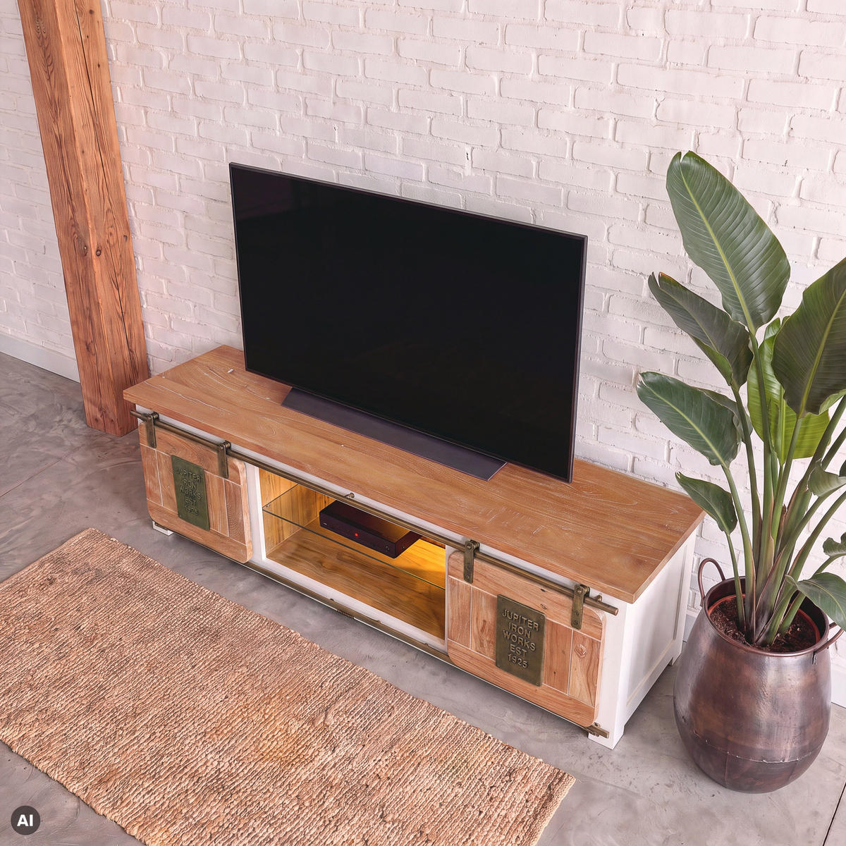 TV-BOARD Mango / Altholz 180x55x50 weiß lackiert RAILWAY LUX #530 - Weiß, Holz (180/50/55cm) - Massivmoebel24
