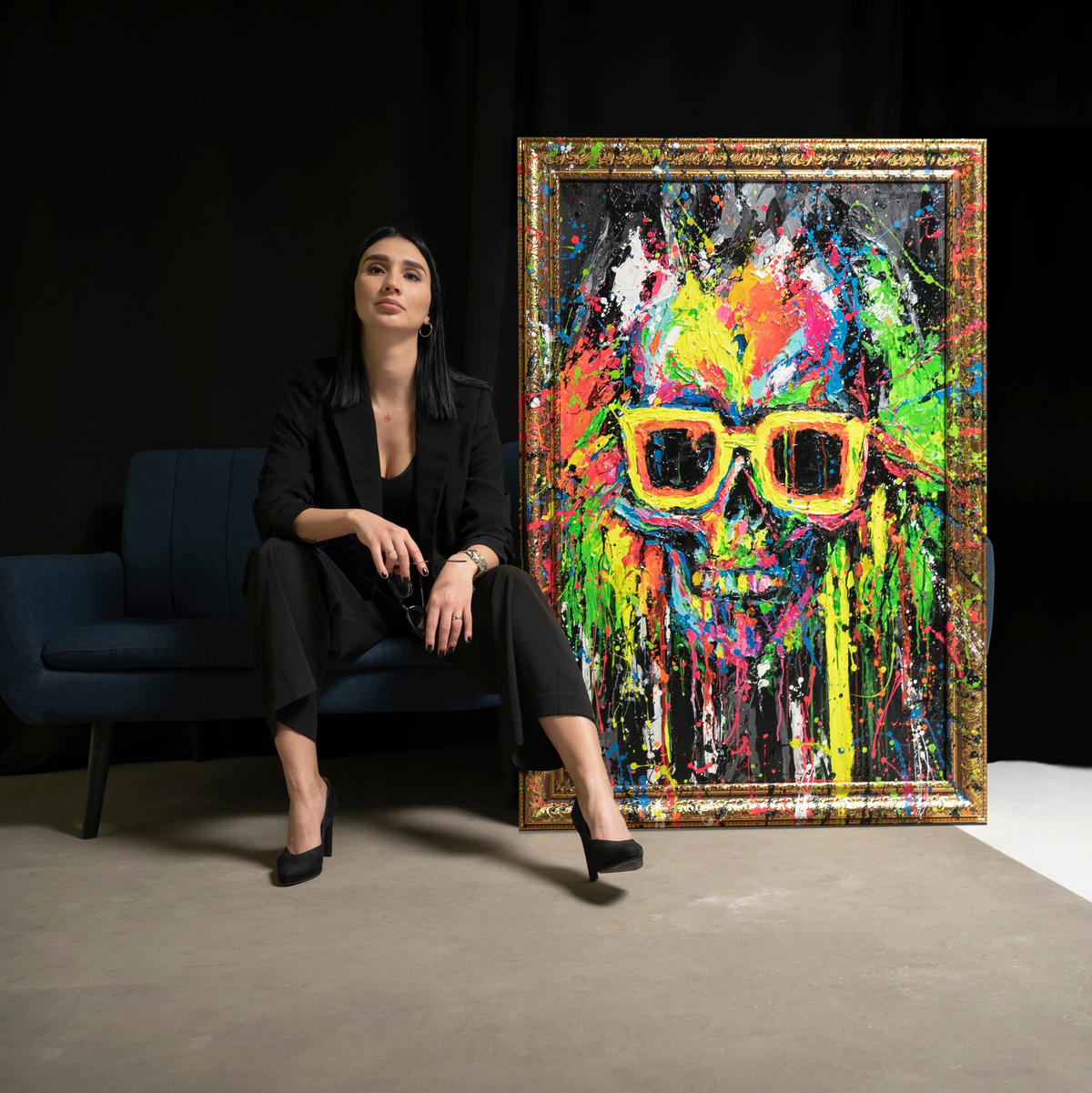 GEMÄLDE Neon-Spritzer Schattenfugenrahmen Gold 140x100 cm - Goldfarben, Holz (140/100cm) - YS-art gallery