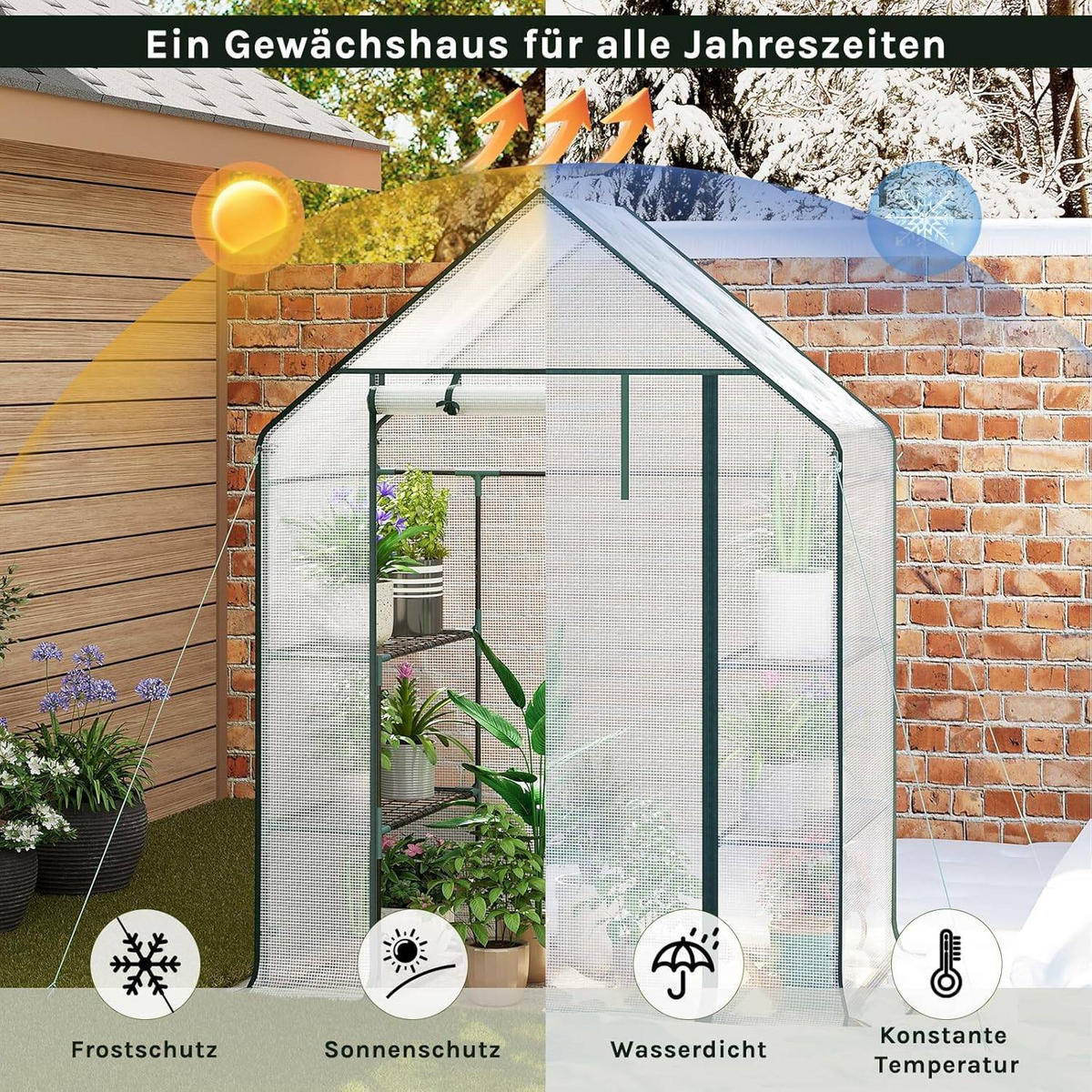 FOLIENGEWÄCHSHAUS, Metallgestell, 143 x 195 x 73 cm, Weiß - Weiß, Textil/Metall (143/195/73cm) - Woltu