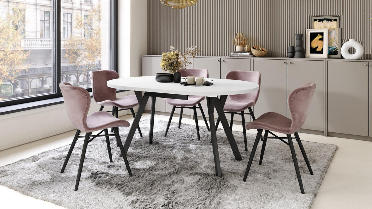 ESSTISCH Rund Weiß Schwarz 90x70 cm - Schwarz/Weiß, Holzwerkstoff (90/90/77cm) - designimpex