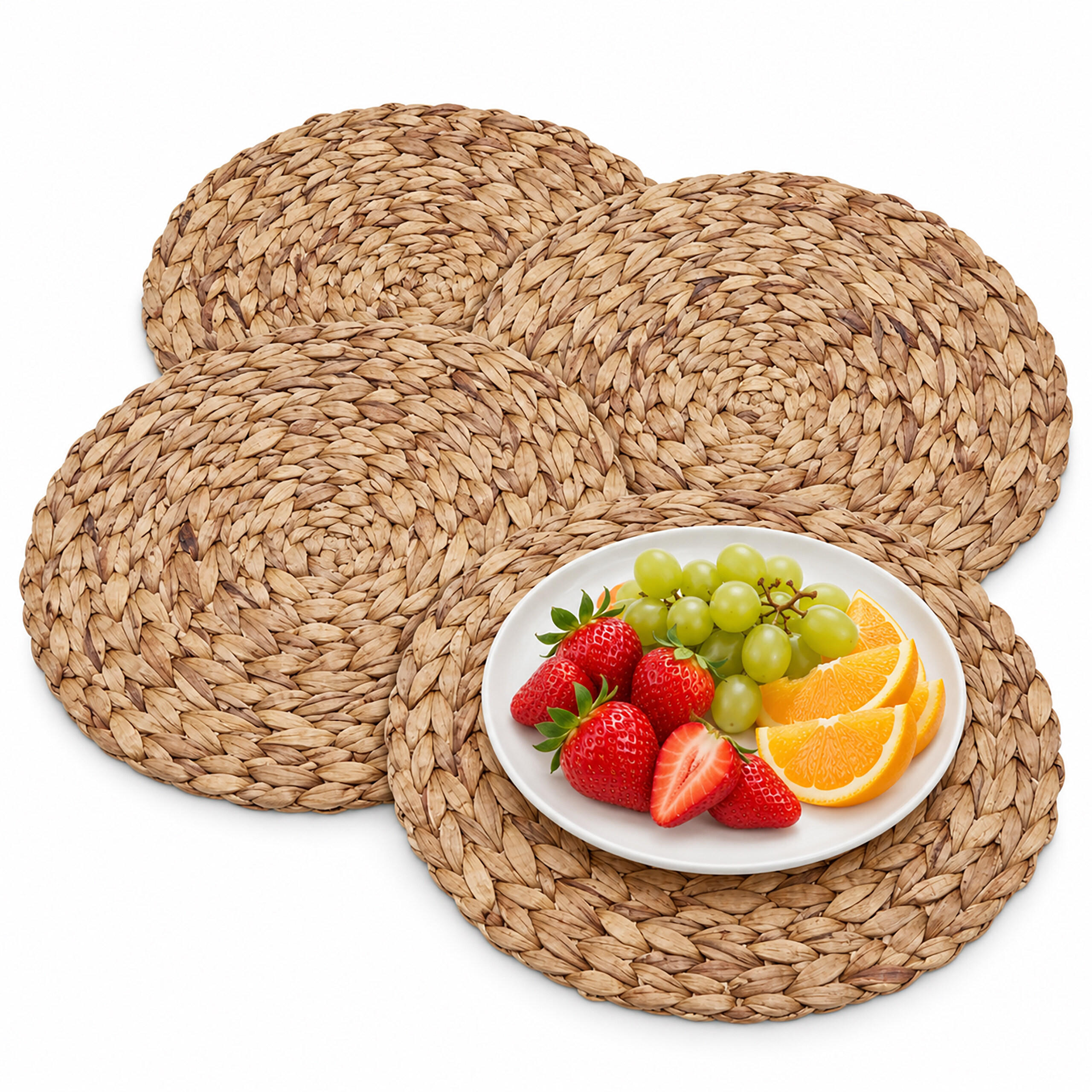 PLATZDECKCHEN Natur 4er-Set Wasserhyazinthe rund 35 cm - Hellbraun, Textil (35/35/1cm) - Relaxdays