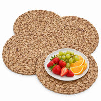 PROSTÍRÁNÍ přírodní 4dílná-sada vodní hyacint kulaté 35 cm - světle hnědá, textil (35/35/1cm) - Relaxdays