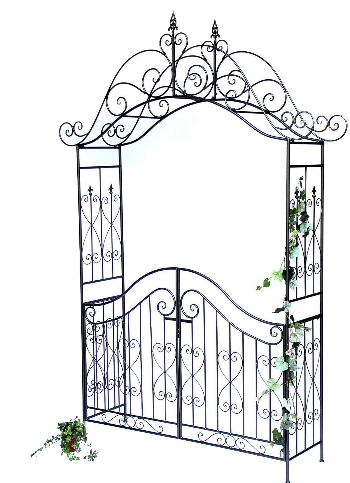 ROSENBOGEN mit Tor Pforte aus Metall 282 x 160 cm - Grau, Metall (160/282/45cm) - DanDiBo