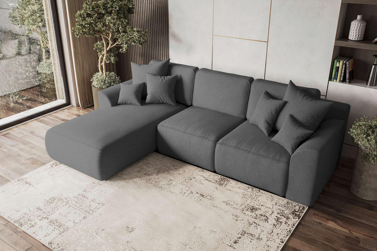 ECKSOFA GUSTO Strukturstoff Anthrazit Links inkl. Schlaffunktion - Chromfarben/Anthrazit, Kunststoff/Textil (194/295cm) - 99rooms