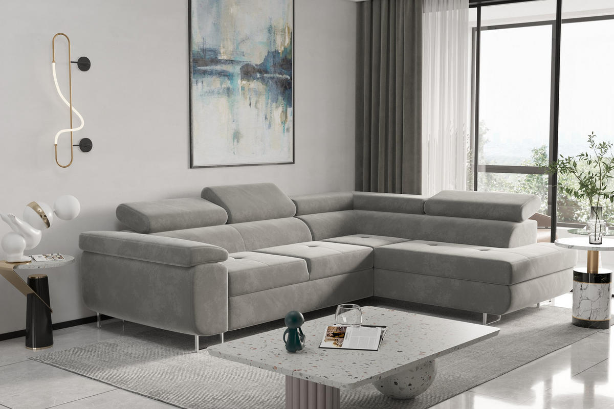 ECKSOFA mit Schlaffunktion und Bettkasten ATOM Hellgrau Rechts - Hellgrau, Holz/Textil (275/202cm) - Kaiser Möbel