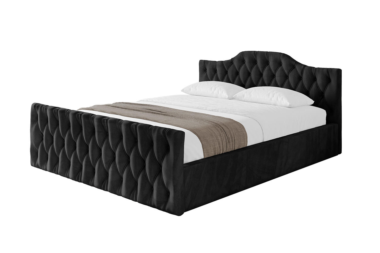 POLSTERBETT mit Bettkasten, Fußteil und Lattenrost, Boxbett mit Matratze H3/H4 - FALIO-Z-V1 200x200 Schwarz - Schwarz, Holzwerkstoff/Textil (200/200cm) - ALTDECOR