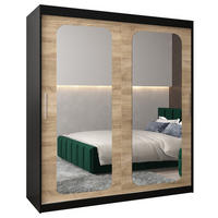 SCHWEBETÜRENSCHRANK 200/180/62 2-türig - Silberfarben/Schwarz, Holz/Kunststoff (180/200/62cm) - Abiks Möbel