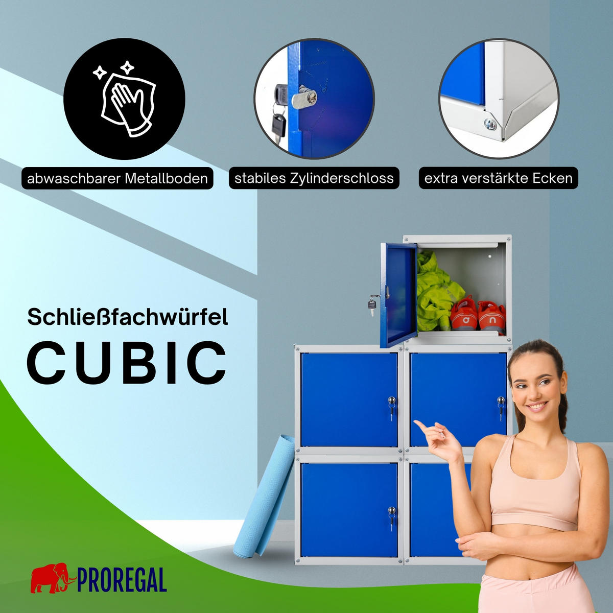 SCHLIESSFACHWÜRFEL Cubic 5er-Set 35x35x35 cm Grau-Blau - Blaugrau, Metall (105/70/35cm) - PROREGAL