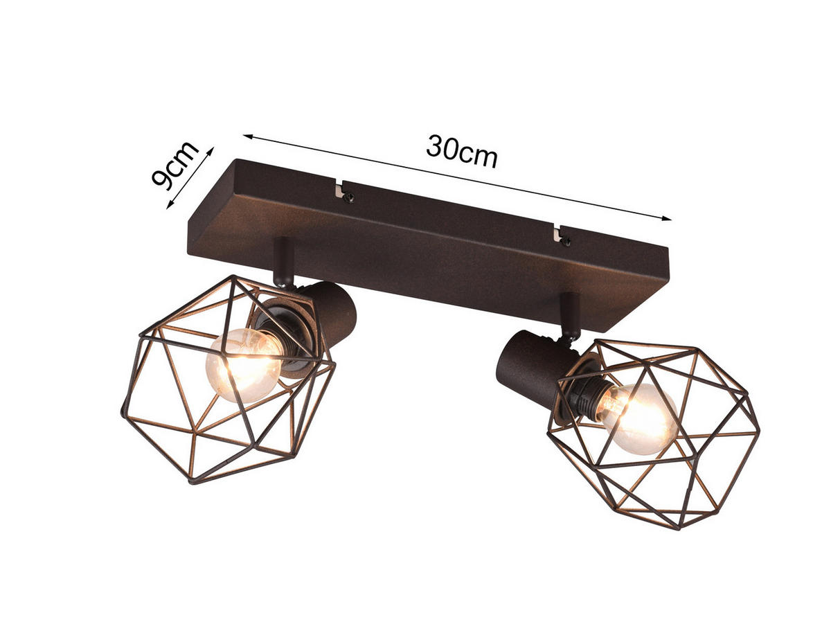 DECKENSTRAHLER 2-flammig Industrial Rostoptik, Breite 30cm - Rostfarben, Metall (9/30/14cm) - meineWunschleuchte