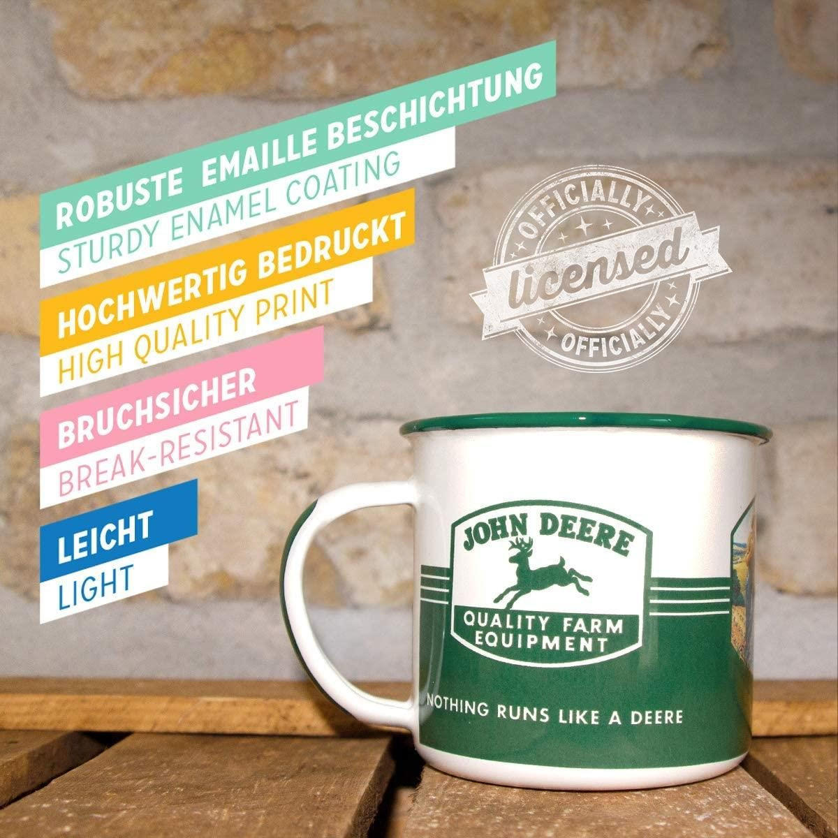 EMAILLE-BECHER 360 ml John Deere Quality Farm Equipment - Waldgrün/Weiß, Metall (0.36L) - Nostalgic-Art