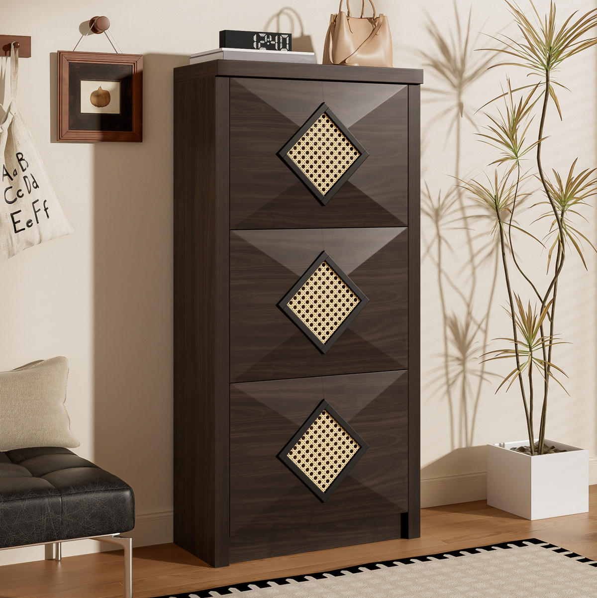 SCHUHSCHRANK 54/25/115 cm braun aus PB mit 3 Klappfächern - Naturfarben, Holzwerkstoff (54/115/25cm) - OKWISH