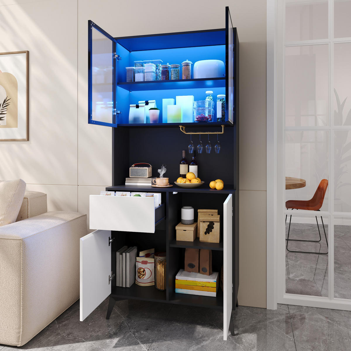 BUFFET 180cm mit LED und Stauraum - Schwarz, Holz (80/180/40cm) - PARAFTA HOME
