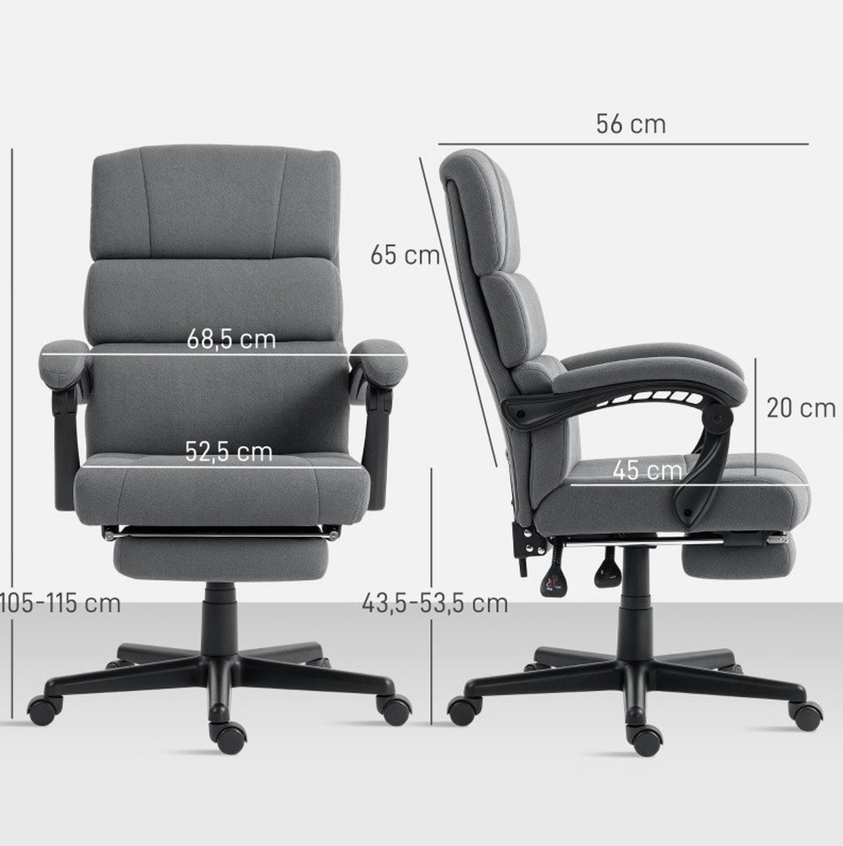 DREHSTUHL 68,5/56/105-115 cm, gepolstert, Samtoptik, drehbar,Dunkelgrau - Dunkelgrau, Metall (56/115/68.5cm) - Redom