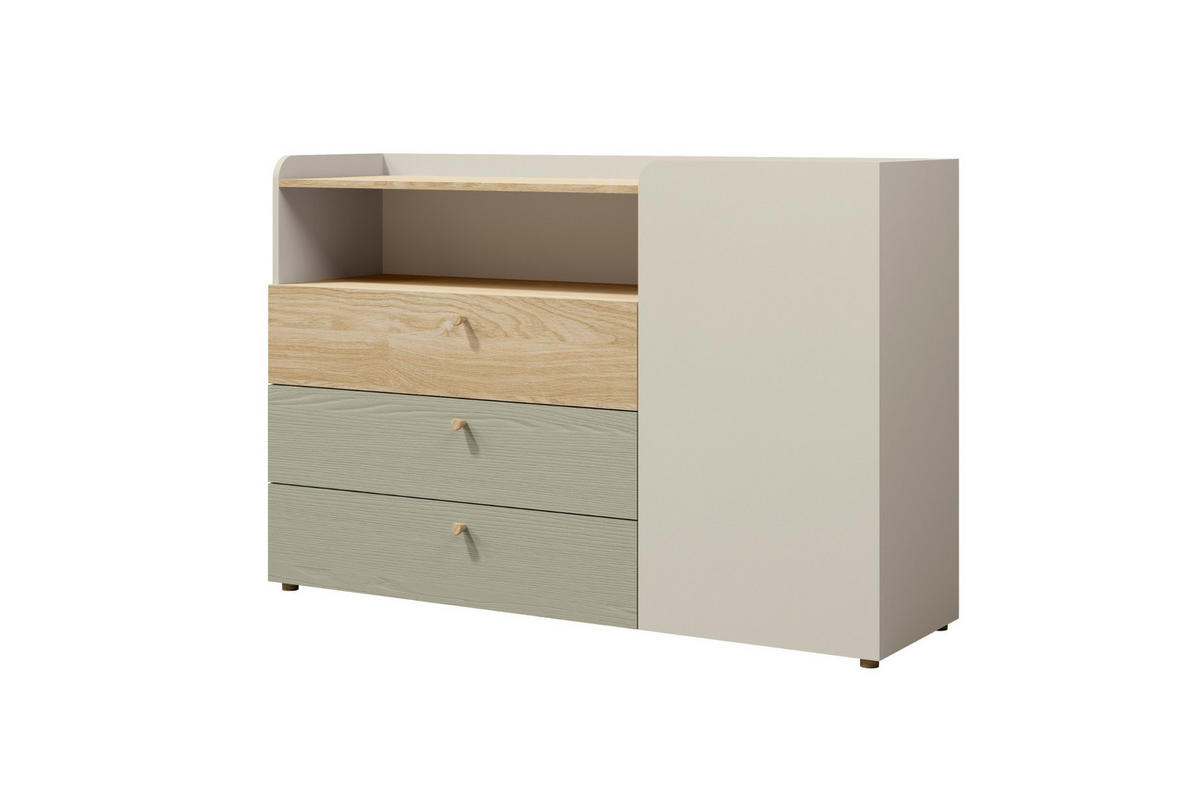 KINDERKOMMODE YOGI 08 140/93 cm in Graubeige / Geölte Eiche / Eukalyptus - Greige/Eichefarben, Holzwerkstoff (140/93/40cm) - Deine Möbel 24