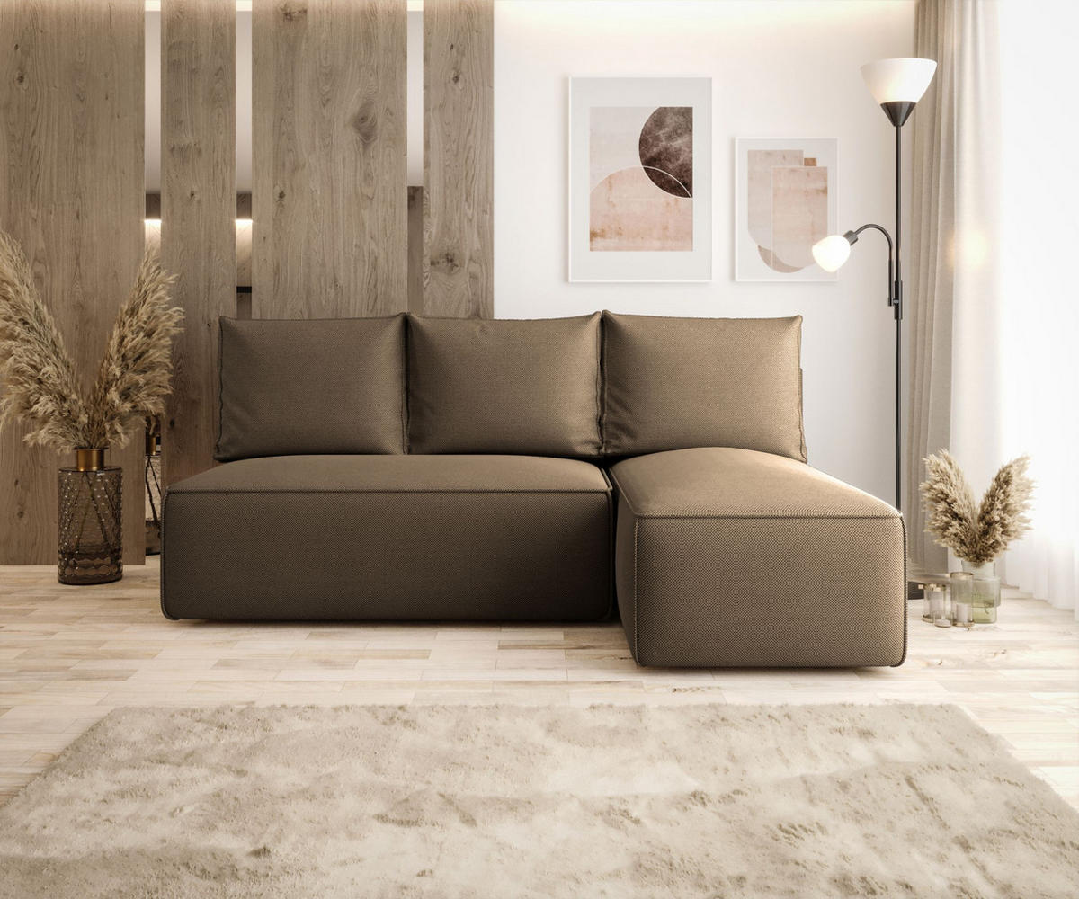 ECKSOFA mit Schlaffunktion SAVIO MINI Curio 20 Rechts - Braun, Textil (200/140cm) - Bedante