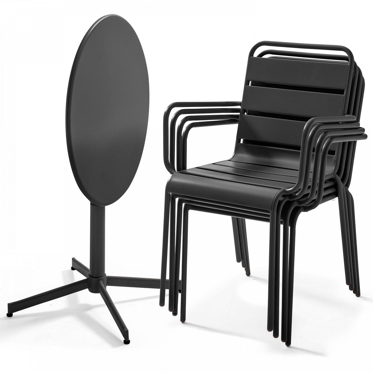 GARTENSET 5-tlg., Grau - Grau, Metall - Oviala