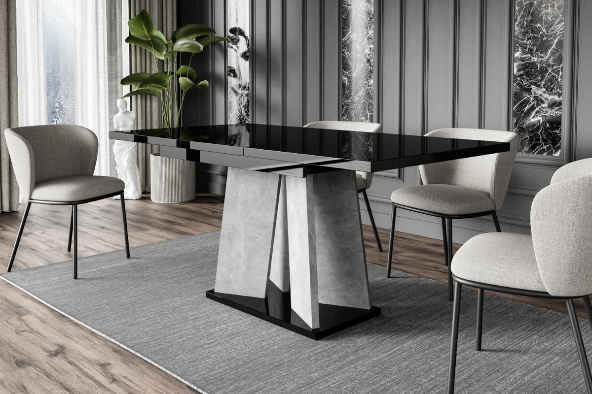 ESSTISCH ausziehbar 120 -160x90x75 cm - Hochglanz Schwarz/Betonoptik - UFOM - Schwarz Hochglanz, Holzwerkstoff (120/90/75cm) - ALTDECOR