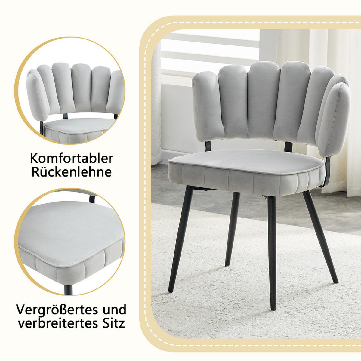 TISCHGRUPPE 3-tlg Runder Esstisch 107 cm & 2 Stoffstühle - Grau, Holzwerkstoff/Metall (62.5/49/70cm) - Raelunyi