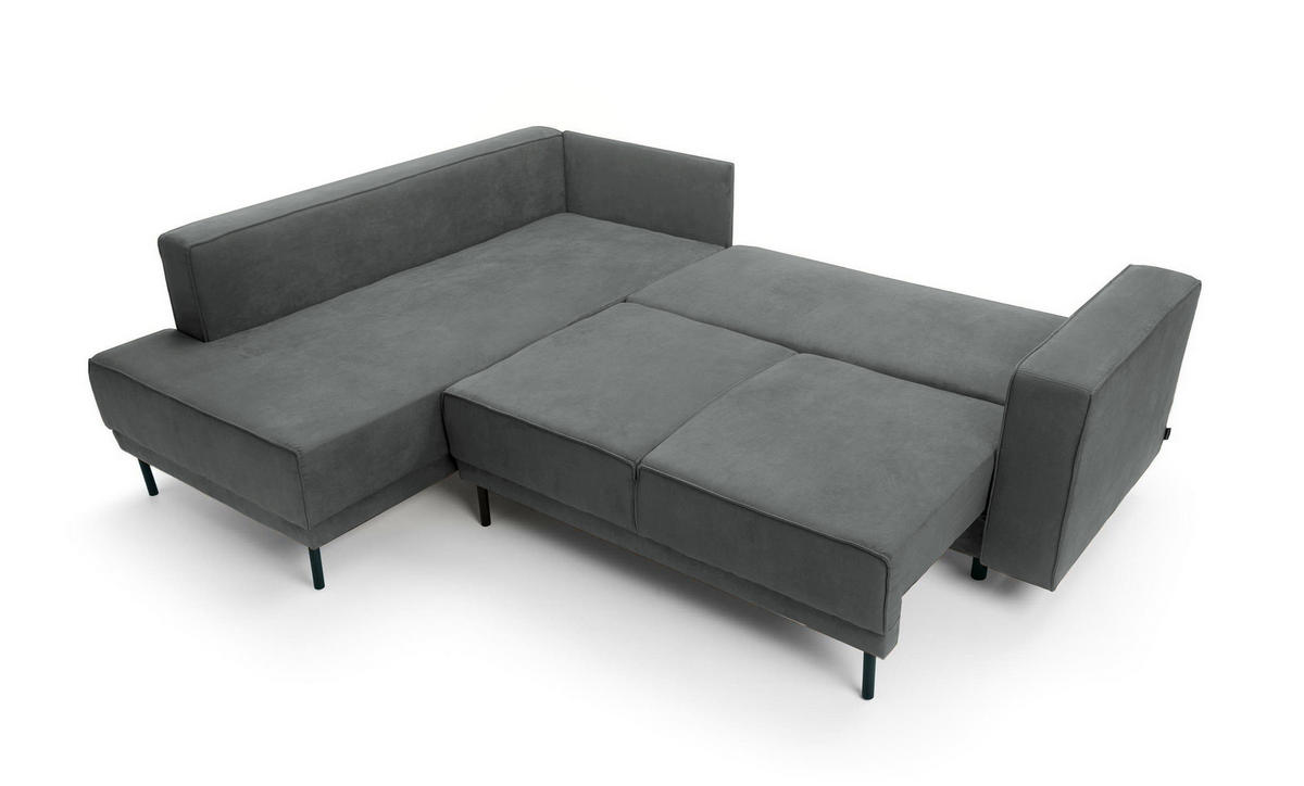 ECKSOFA Rodario Dunkelgrau Velours - Dunkelgrau/Schwarz, Textil/Metall (247/187cm) - Selsey