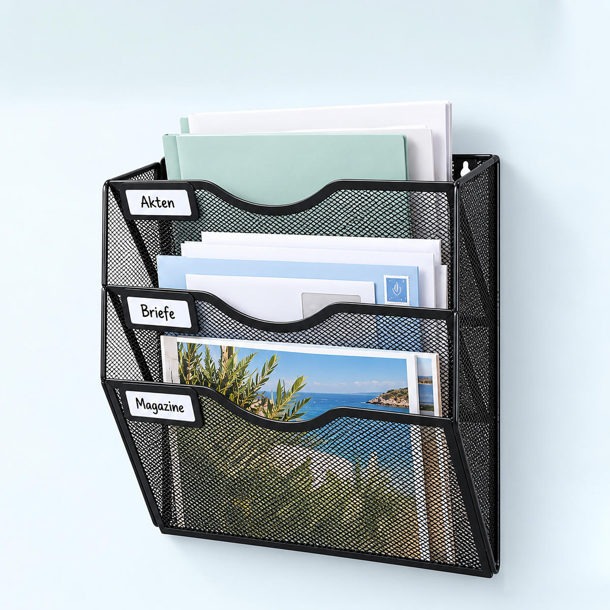 ZEITSCHRIFTENHALTER Schwarz Wandmontage 3 Ablagen - Schwarz, Metall (30.5/30.5/11cm) - Relaxdays