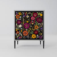 SIDEBOARD MIDNIGHT GARDEN, Grau, 57,5x42x72,5 cm, Schwarze Metallfüße - Multicolor/Schwarz, Holzwerkstoff/Metall (57.5/72.5/42cm) - SpaceRebels