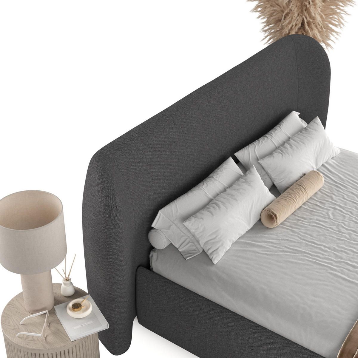 POLSTERBETT Bellano mit Stauraum 160/200 cm Anthrazit im Megan Stoff - Anthrazit/Schwarz, Holz/Holzwerkstoff (160/200cm) - AltaBeds